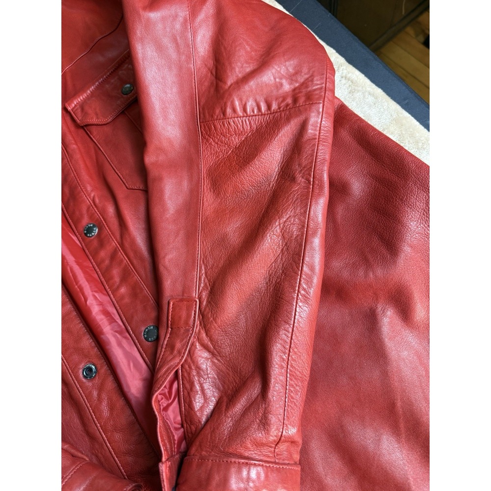 David Hayes Red Leather Shirt Jacket Snap Front Chest Pockets Mens XL - Picture 14 of 16